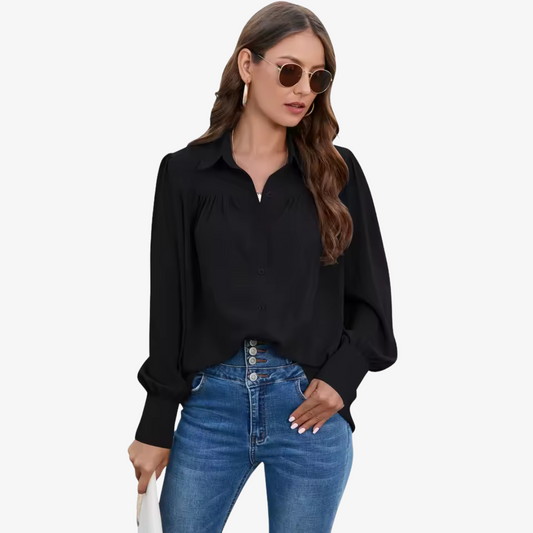 Women's Long Sleeve Chiffon Blouse with Lantern Sleeves 0