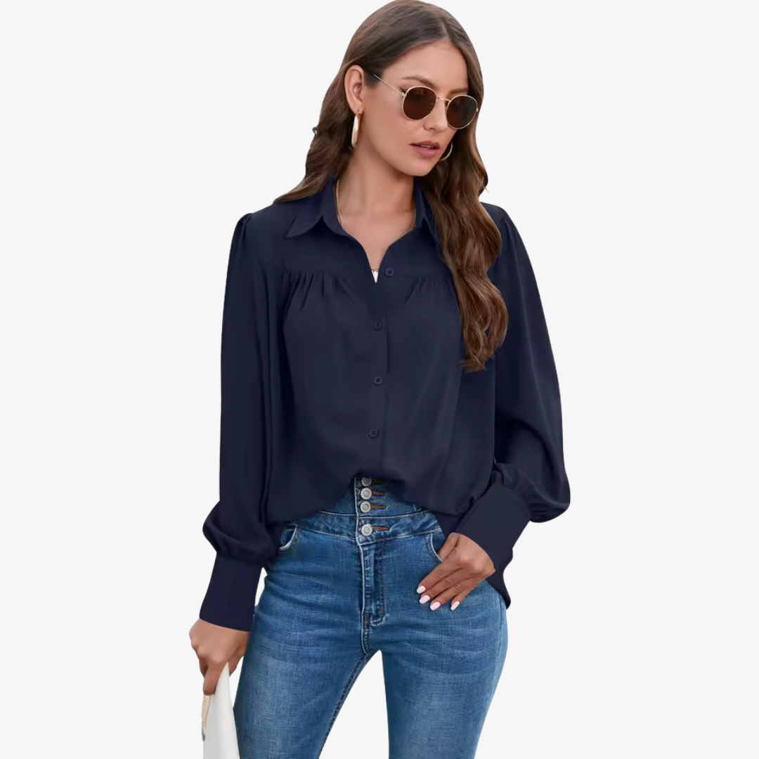 Women's Long Sleeve Chiffon Blouse with Lantern Sleeves 1