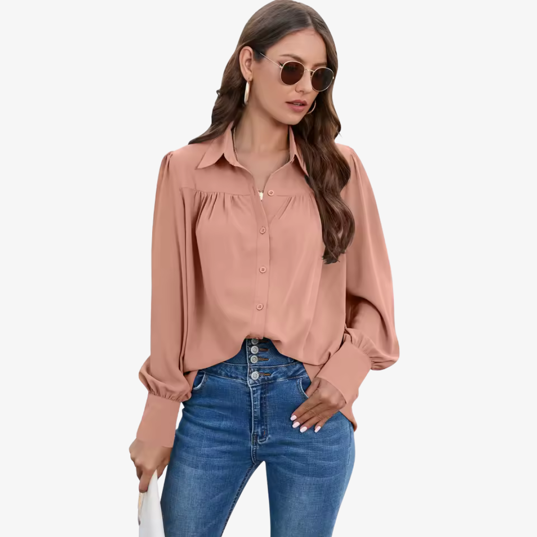 Women's Long Sleeve Chiffon Blouse with Lantern Sleeves 2
