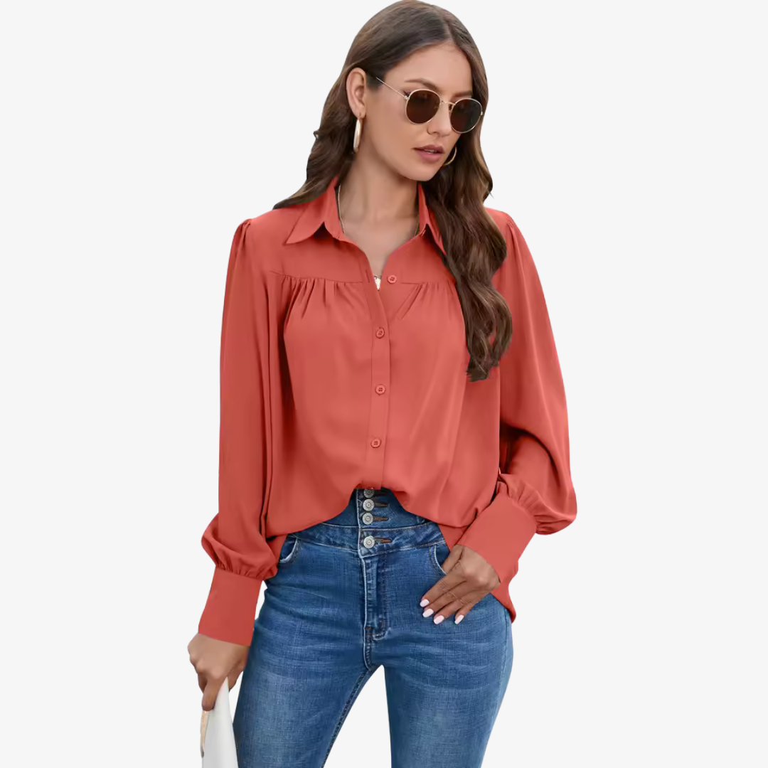 Women's Long Sleeve Chiffon Blouse with Lantern Sleeves 3