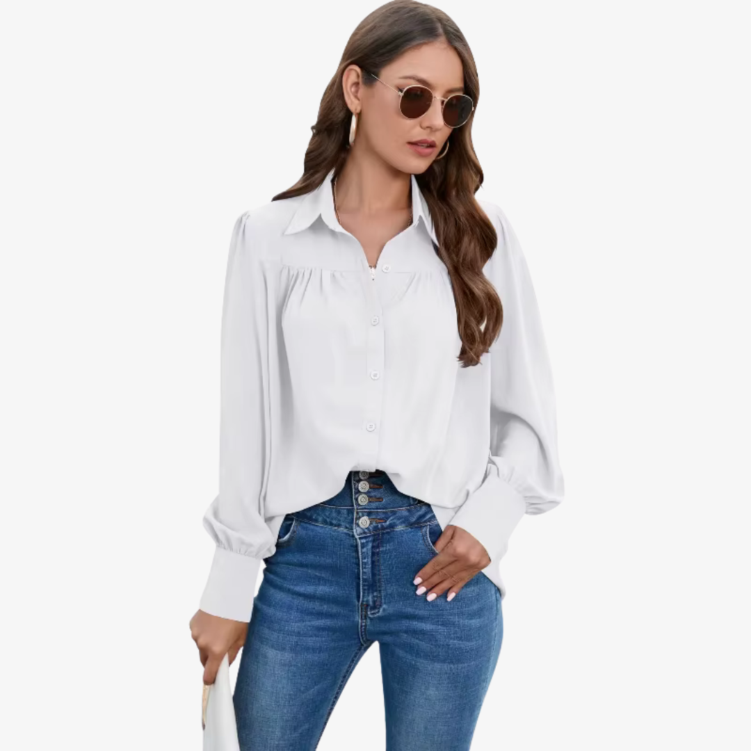 Women's Long Sleeve Chiffon Blouse with Lantern Sleeves 4