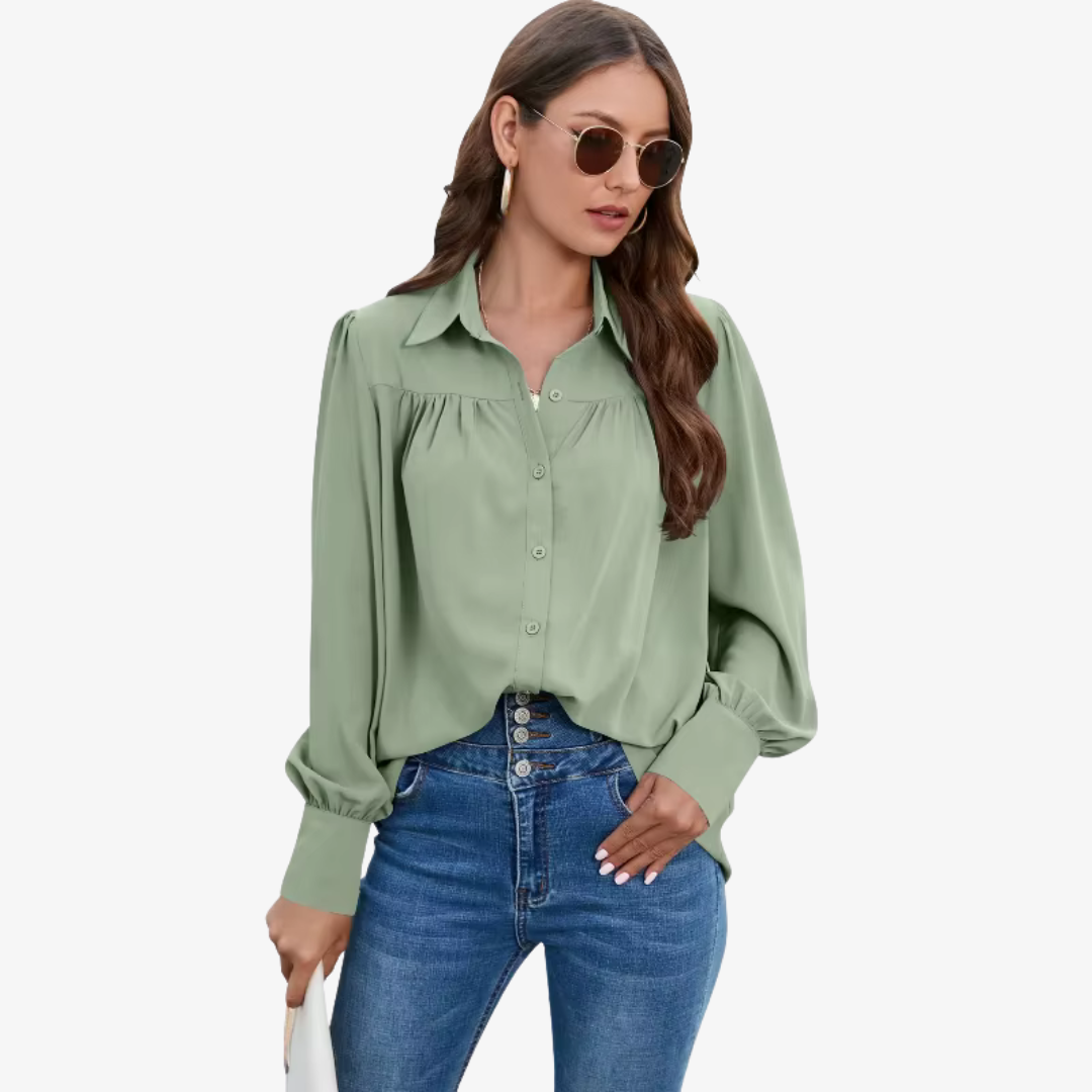 Women's Long Sleeve Chiffon Blouse with Lantern Sleeves 5