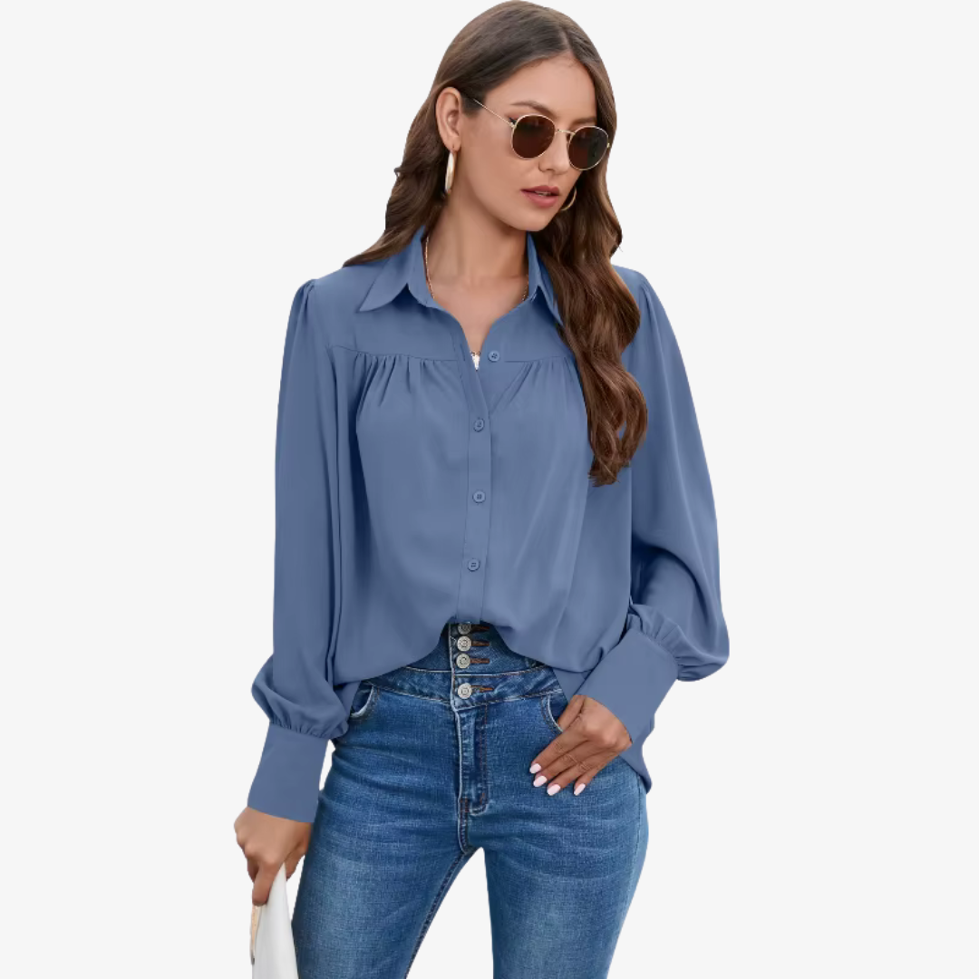 Women's Long Sleeve Chiffon Blouse with Lantern Sleeves 6