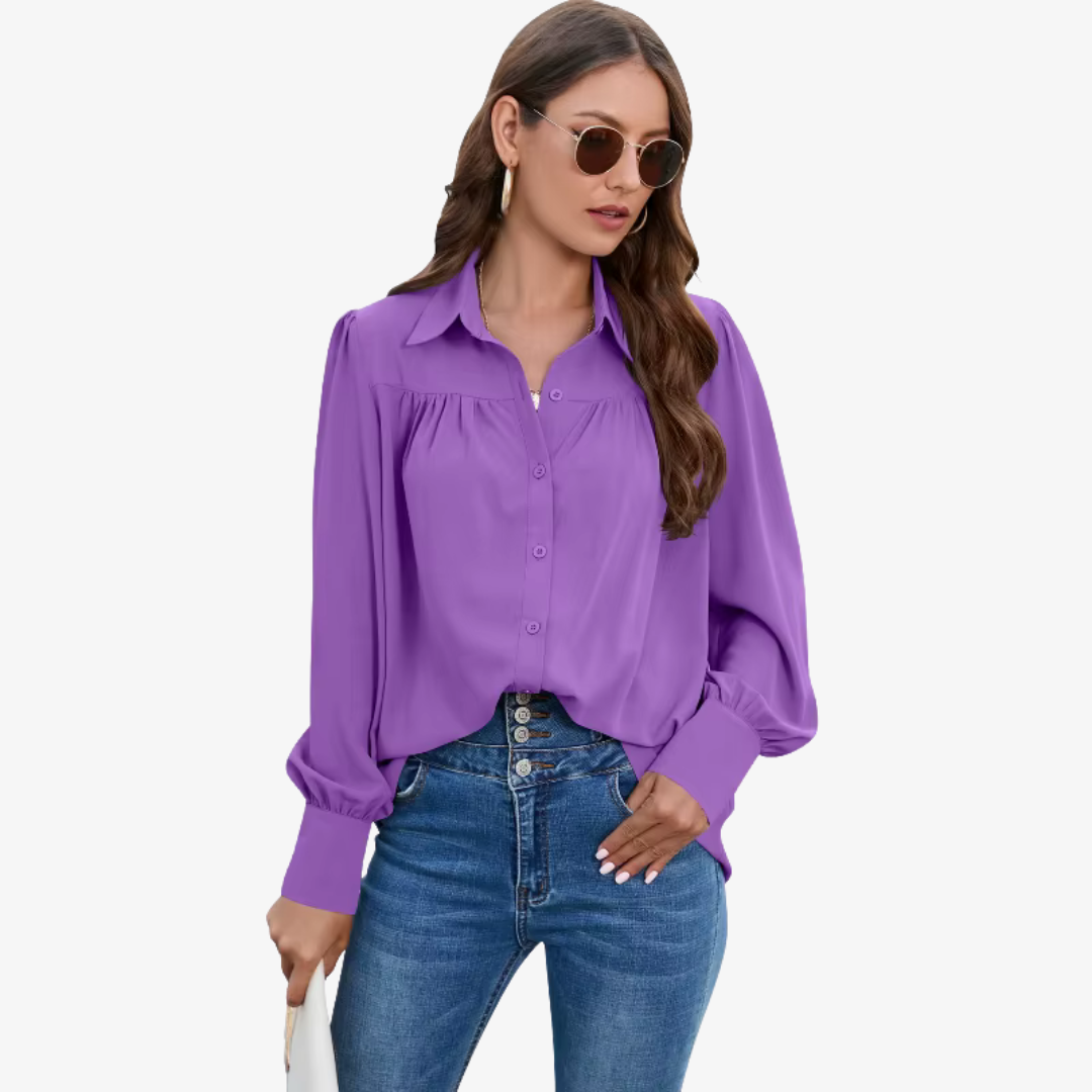 Women's Long Sleeve Chiffon Blouse with Lantern Sleeves 7