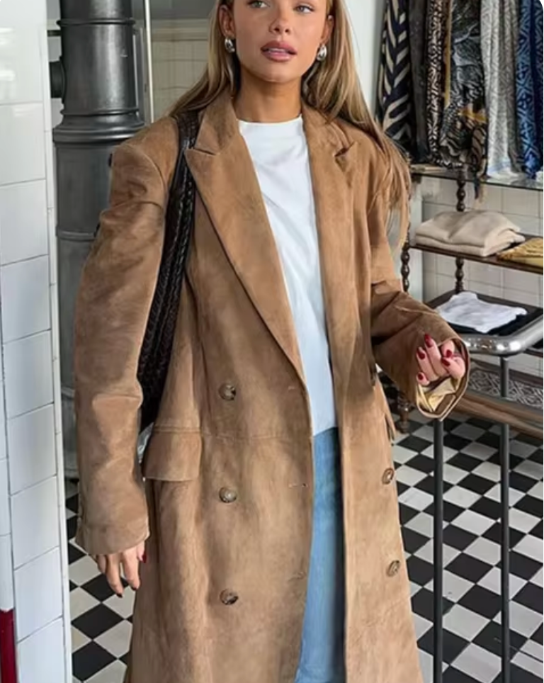 Women's Long Suede Trench Coat for Winter 5