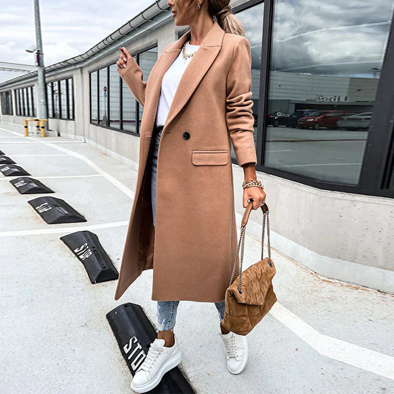 Women's Long Trench Coat - Elegant Winter Coat
