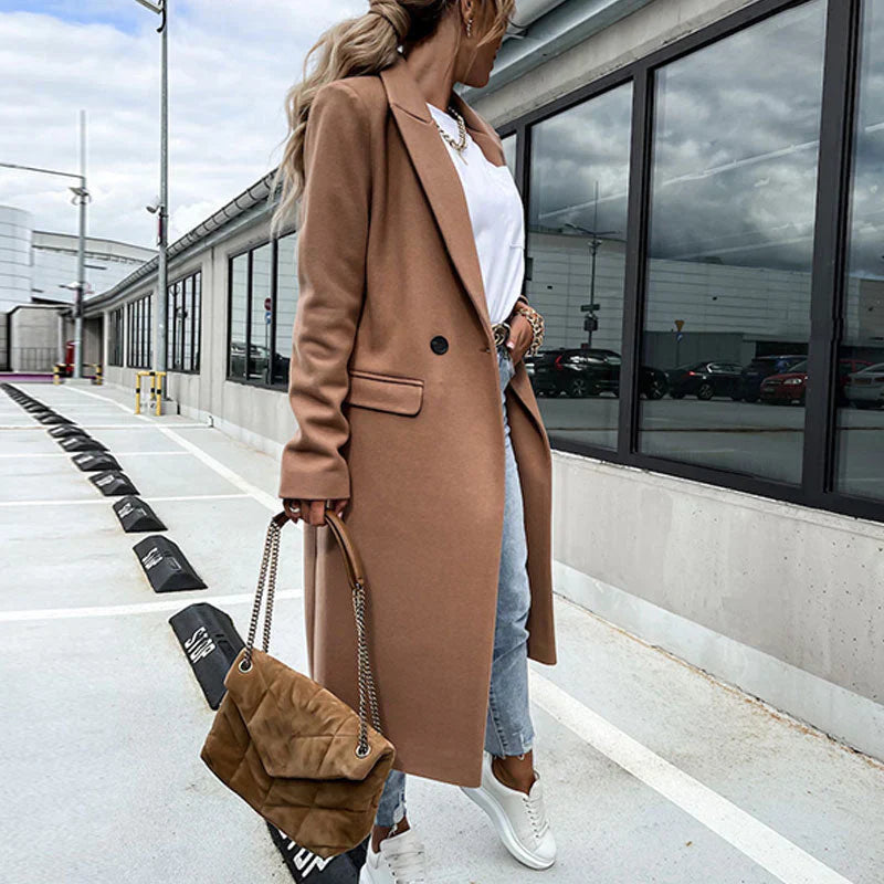Women's Long Trench Coat - Elegant Winter Coat