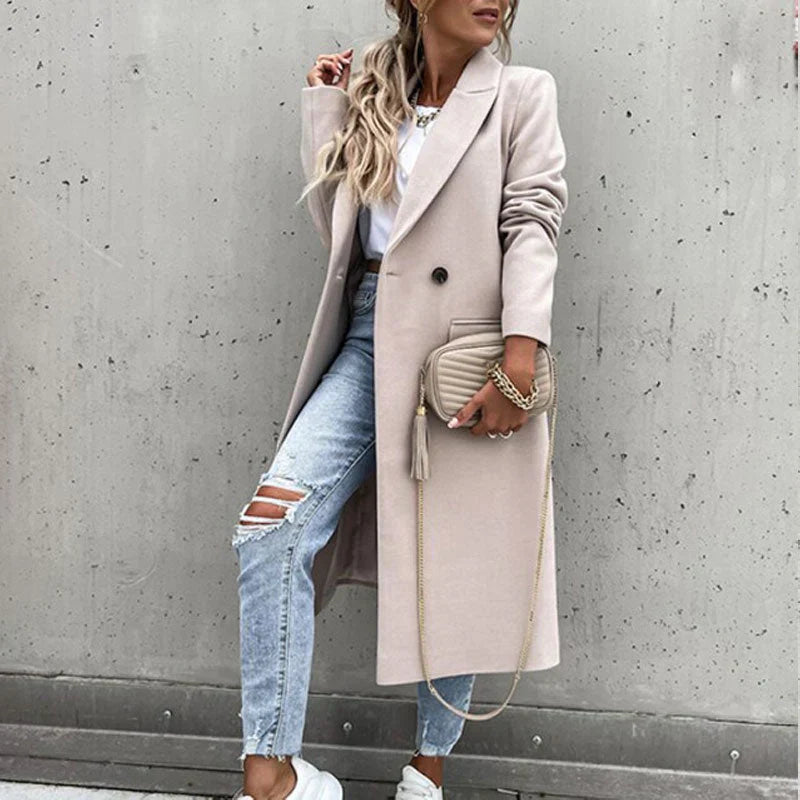 Women's Long Trench Coat - Elegant Winter Coat