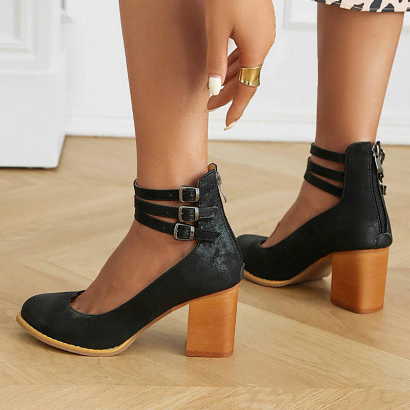 Women's Minimalist Ankle Strap Sandals with Chunky Heel 5
