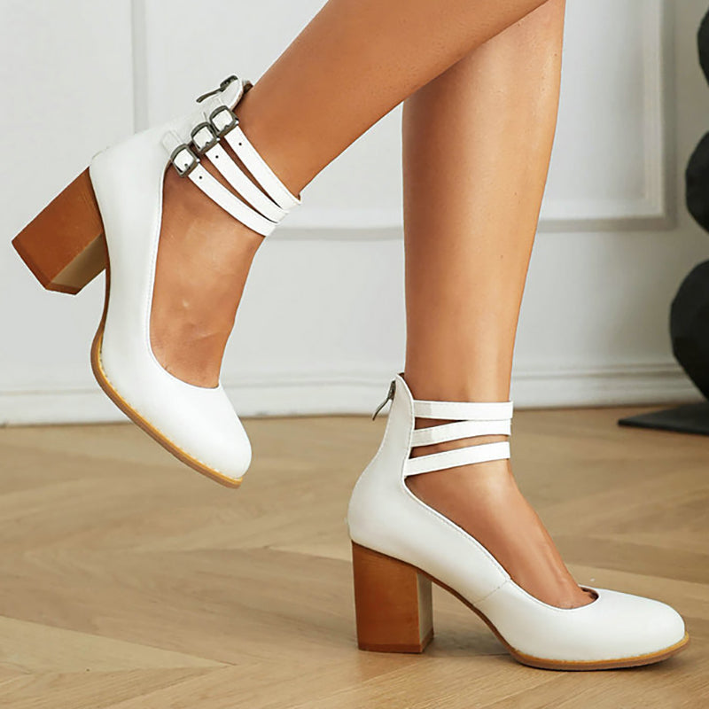 Women's Minimalist Ankle Strap Sandals with Chunky Heel 7