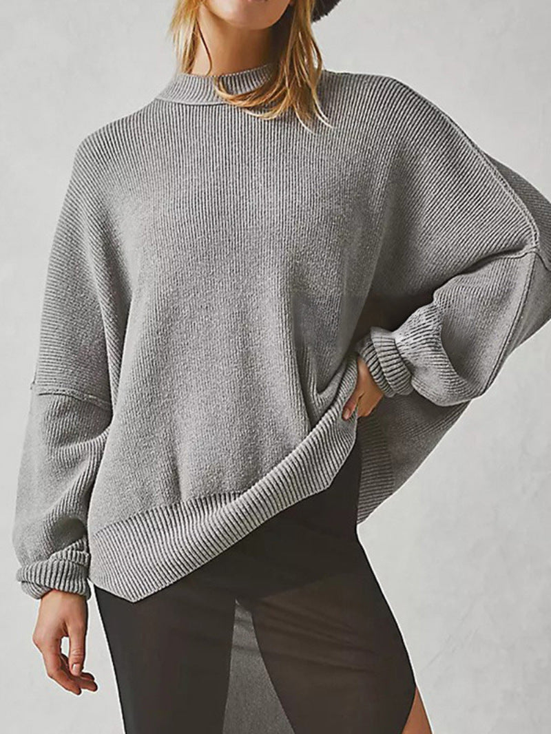 Women's Oversized Knit Sweater with Side Slits 1
