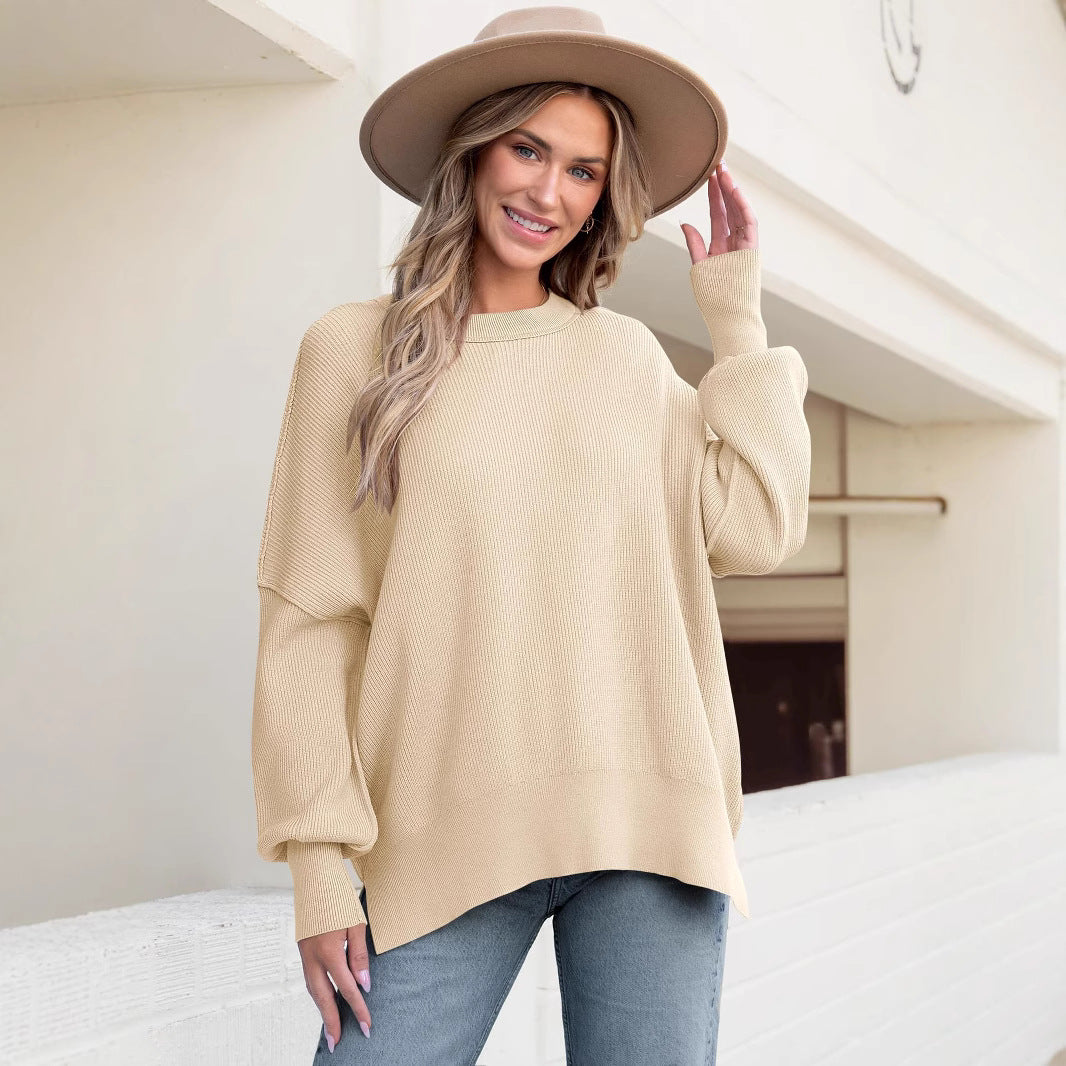 Women's Oversized Knit Sweater with Side Slits 2
