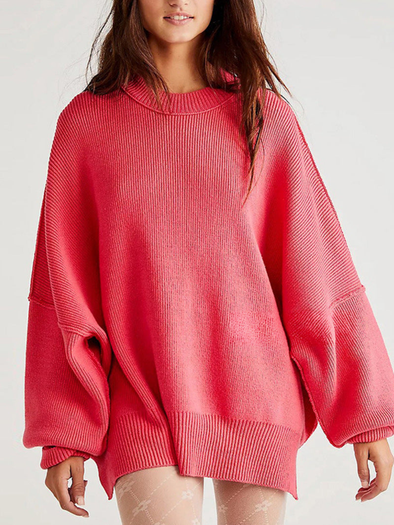 Women's Oversized Knit Sweater with Side Slits 6