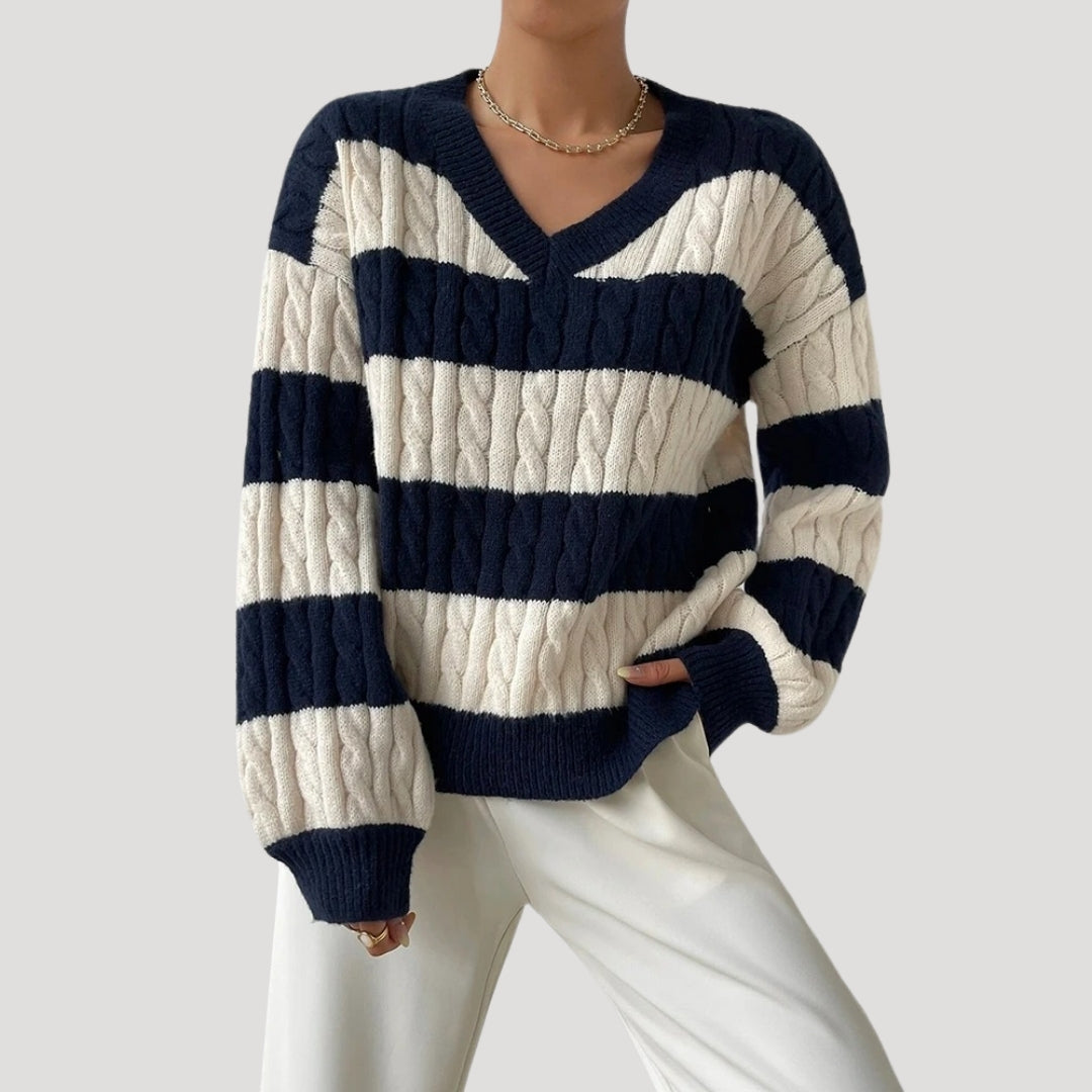 Women's Oversized V Neck Cable Knit Jumper 0