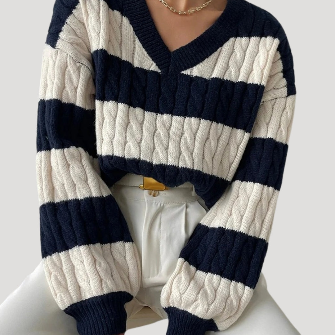 Women's Oversized V Neck Cable Knit Jumper 3
