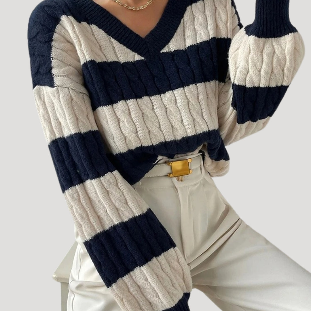 Women's Oversized V Neck Cable Knit Jumper 4