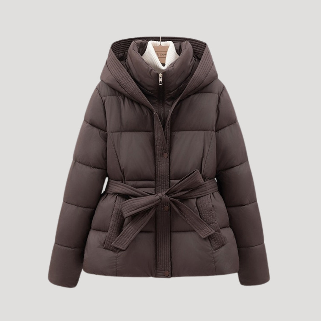 Women's Puffer Jacket with Hood and Belt for Winter Coats 0