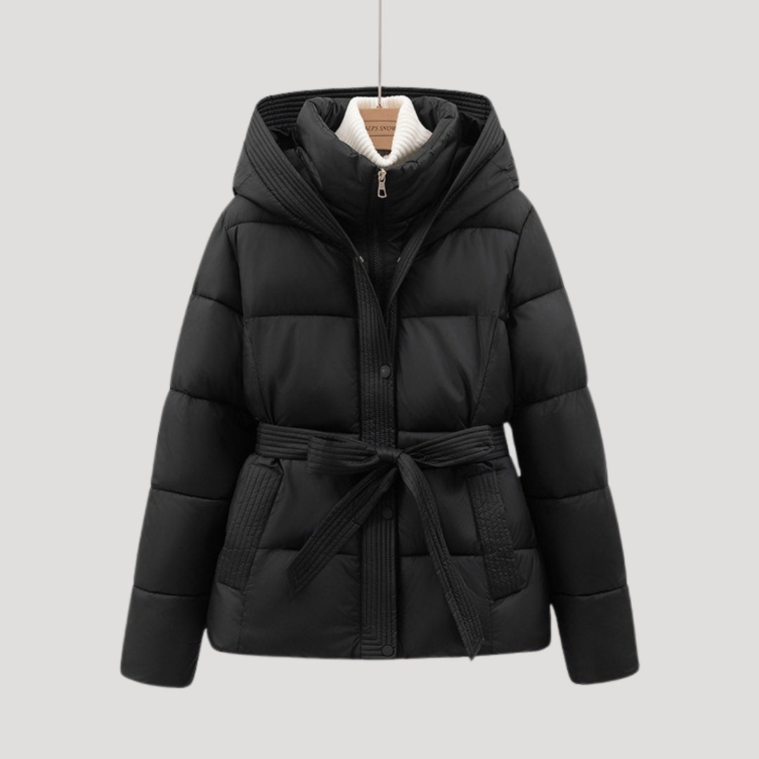Women's Puffer Jacket with Hood and Belt for Winter Coats 1