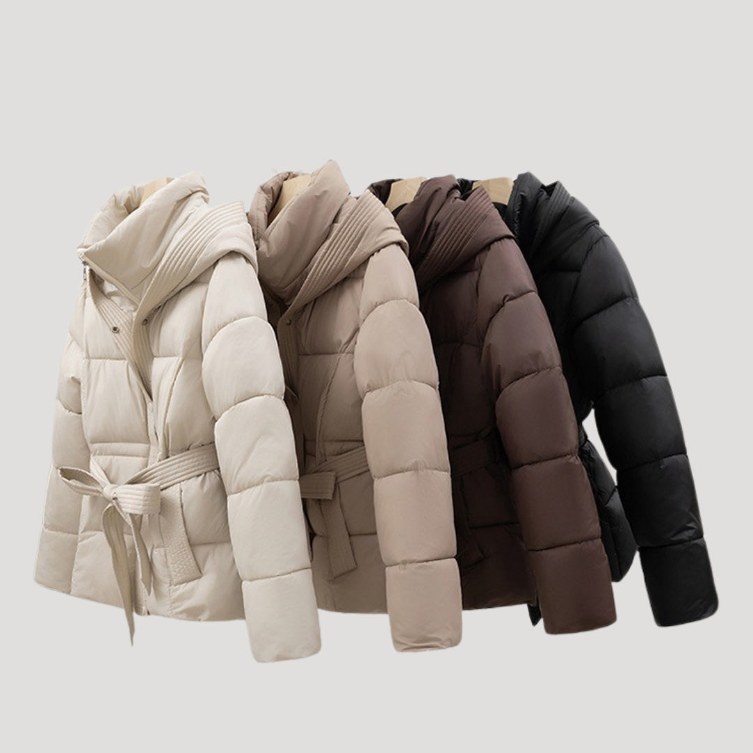 Women's Puffer Jacket with Hood and Belt for Winter Coats 7