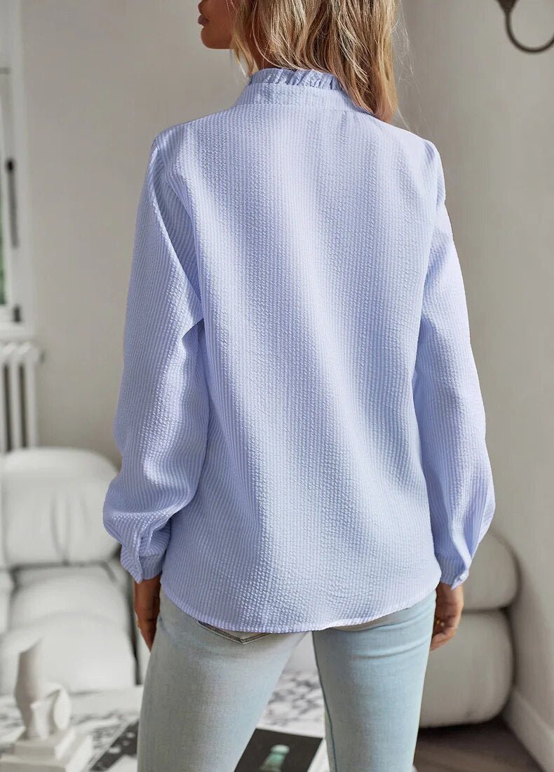 Women's Ruffled Button-Up Blouse - Long Sleeve Tops 5