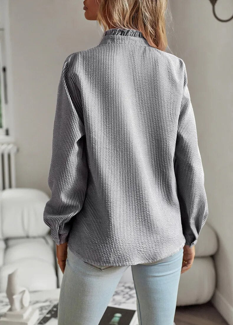Women's Ruffled Button-Up Blouse - Long Sleeve Tops 7