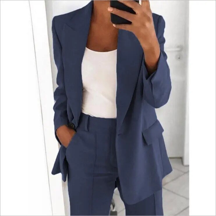 Women's Tailored Blazer and Wide-Leg Pants Set 10