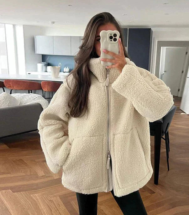 Women's Teddy Jacket with Double Zipper for Winter Coats
