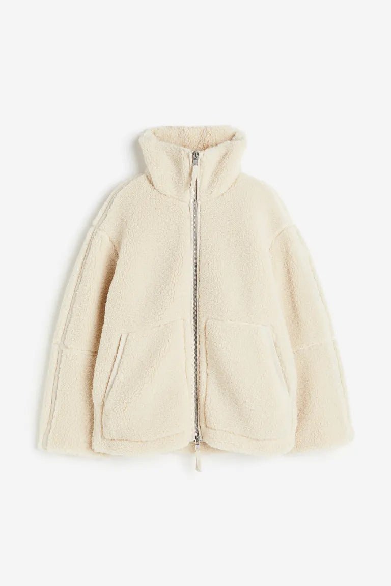 Women's Teddy Jacket with Double Zipper for Winter Coats