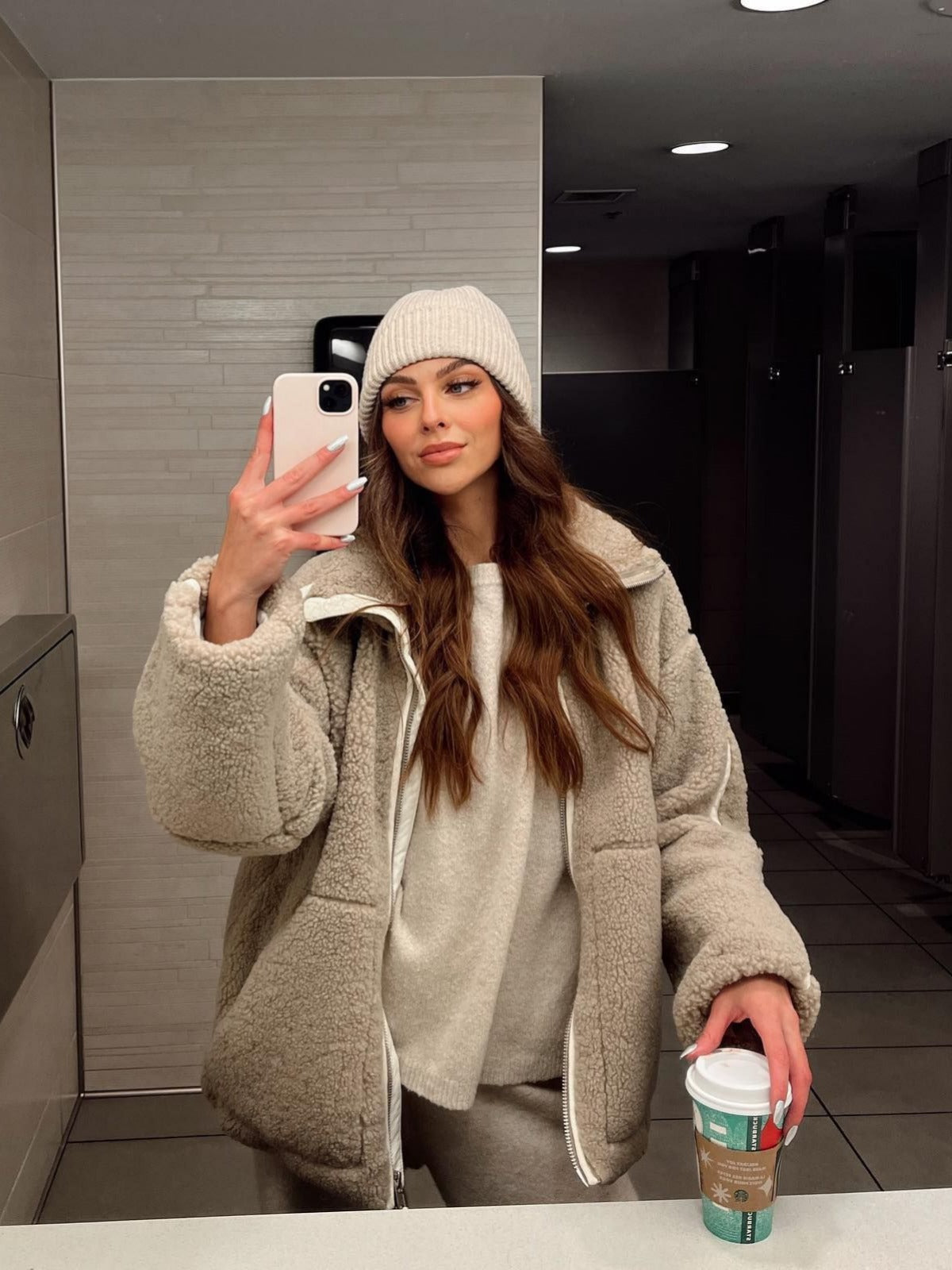 Women's Teddy Jacket with Double Zipper for Winter Coats