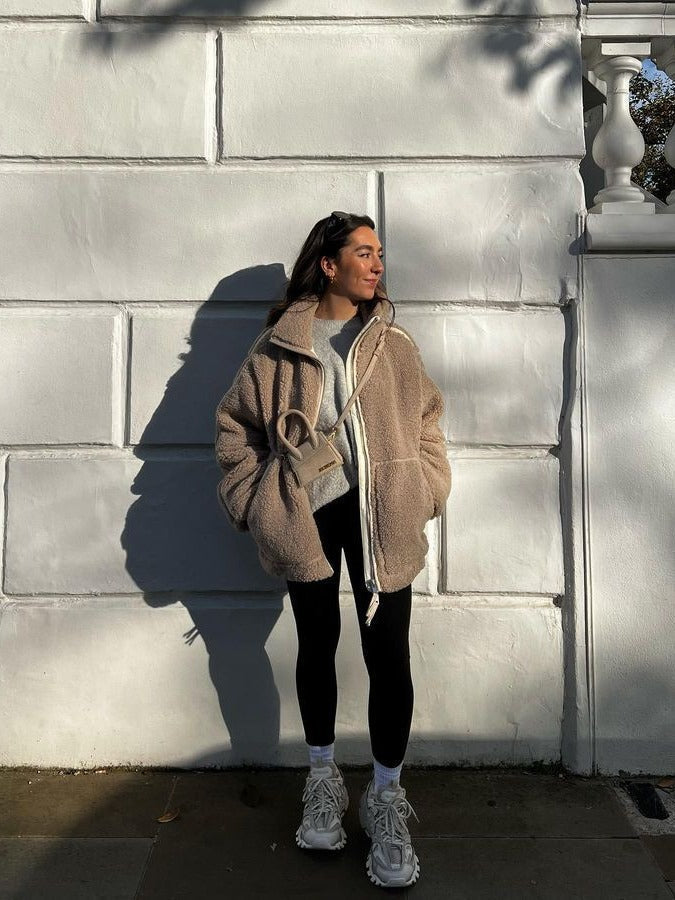 Women's Teddy Jacket with Double Zipper for Winter Coats