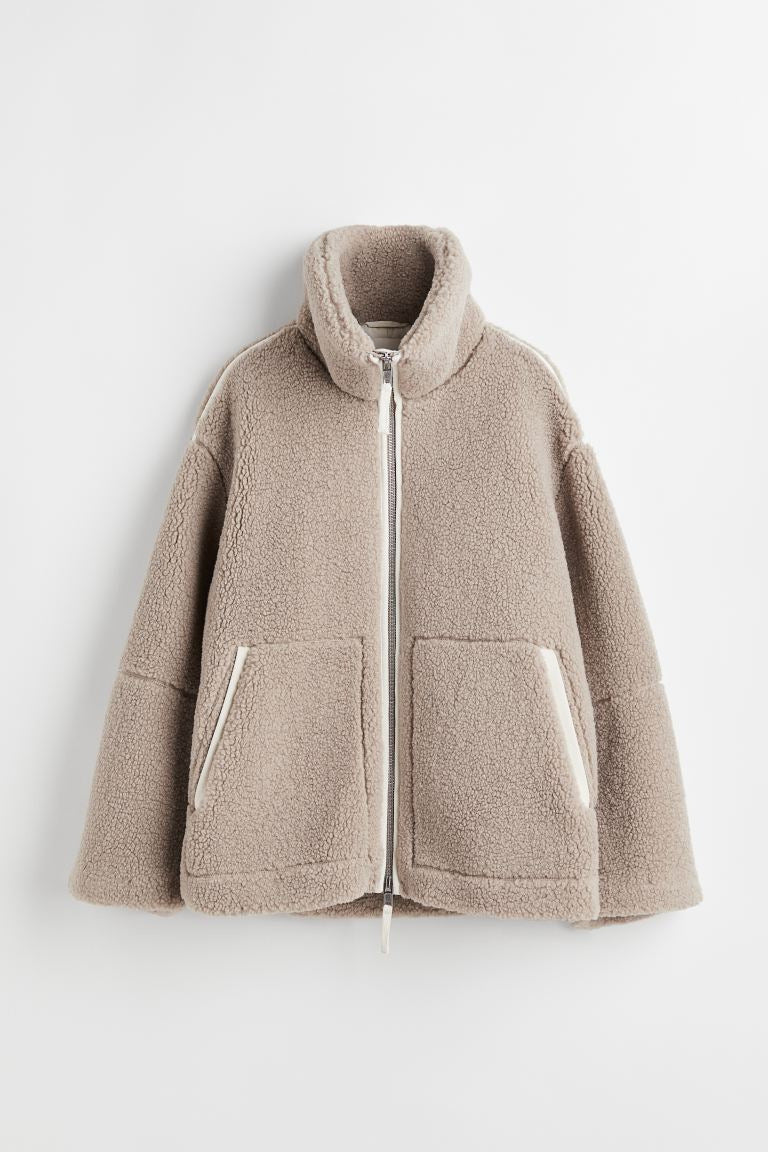 Women's Teddy Jacket with Double Zipper for Winter Coats