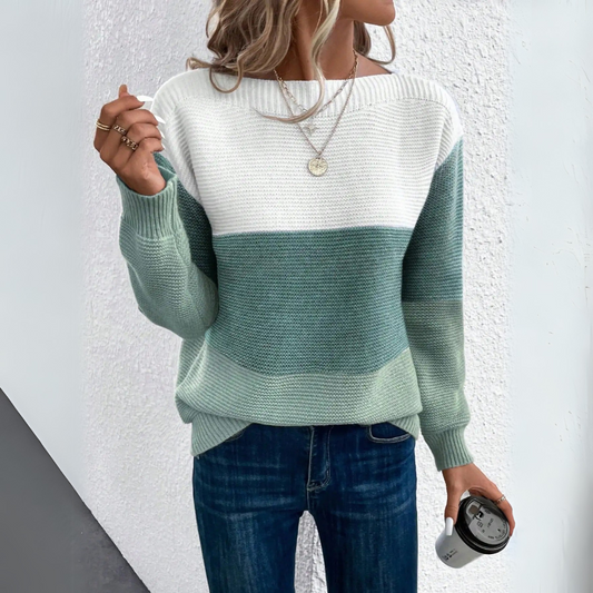 Women's Tri-Color Patchwork Sweater 0
