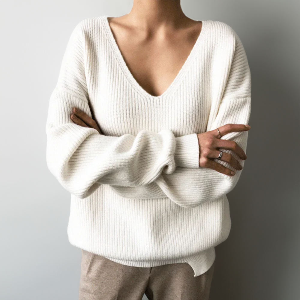 Women's V-Neck Sweater with Balloon Sleeves 3