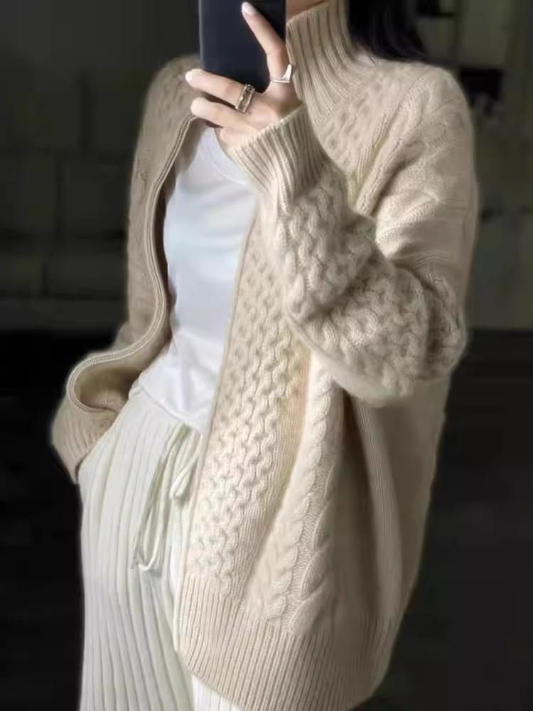 Women's Thick Knitted Turtleneck Cardigan