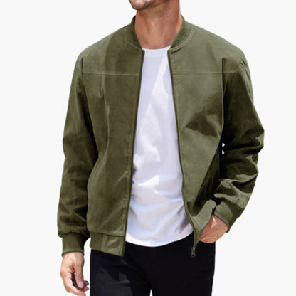Men's Bomber Jacket with Ribbed Collar and Zipper 1