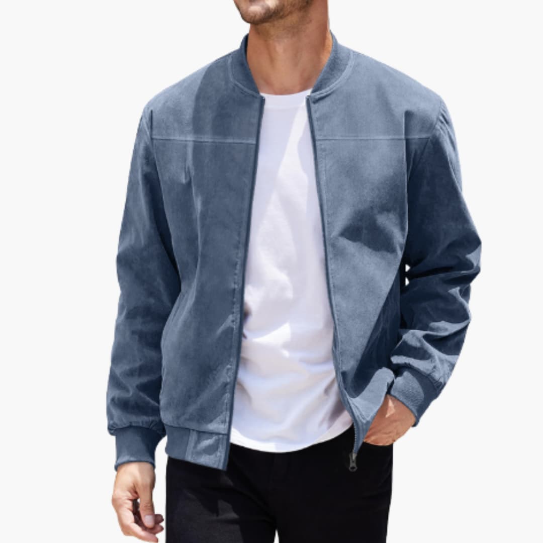Men's Bomber Jacket with Ribbed Collar and Zipper 2