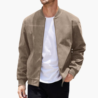 Men's Bomber Jacket with Ribbed Collar and Zipper 3