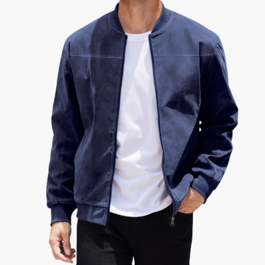 Men's Bomber Jacket with Ribbed Collar and Zipper 4