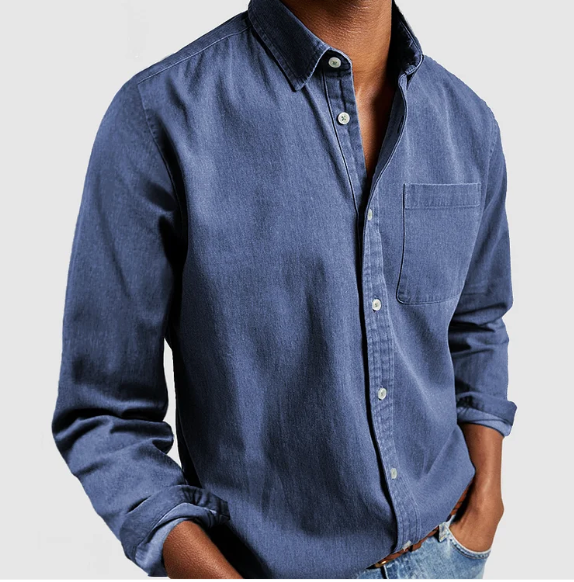 Men's Casual Denim Button-Down Shirt 2