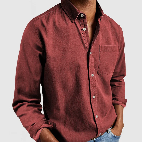 Men's Casual Denim Button-Down Shirt 4