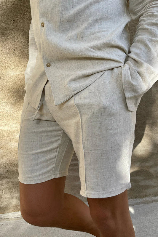 Men's Casual Linen Blend Shorts with Elastic Waistband 0
