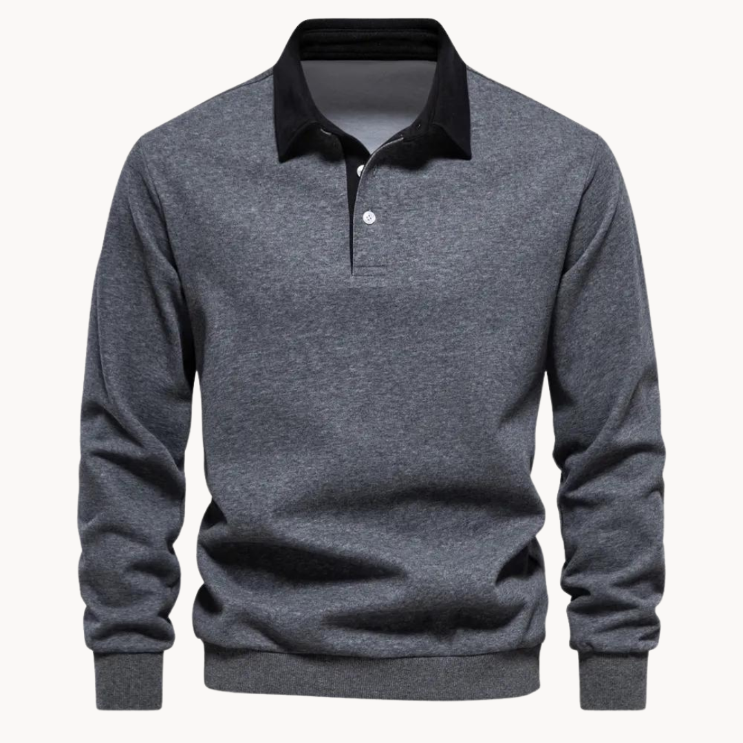 Men's Casual Polo Sweatshirt with Contrasting Collar 0