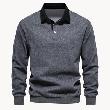 Men's Casual Polo Sweatshirt with Contrasting Collar 0