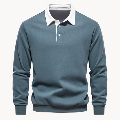 Men's Casual Polo Sweatshirt with Contrasting Collar 1