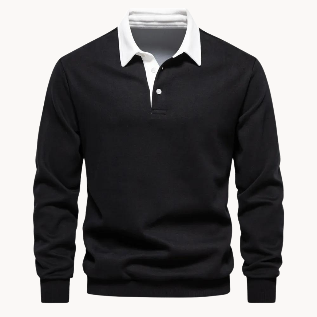 Men's Casual Polo Sweatshirt with Contrasting Collar 2