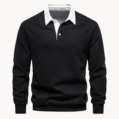 Men's Casual Polo Sweatshirt with Contrasting Collar 2