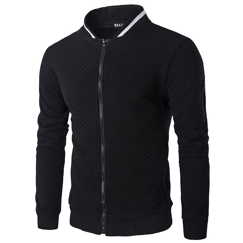 Men's Checkered Zip-Up Jacket with Stand Collar 1