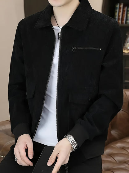 Men's Corduroy Jacket with Classic Collar and Zipper Closure 1