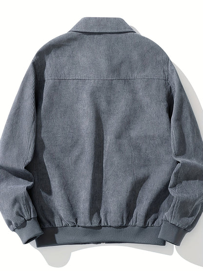 Men's Corduroy Jacket with Classic Collar and Zipper Closure 7