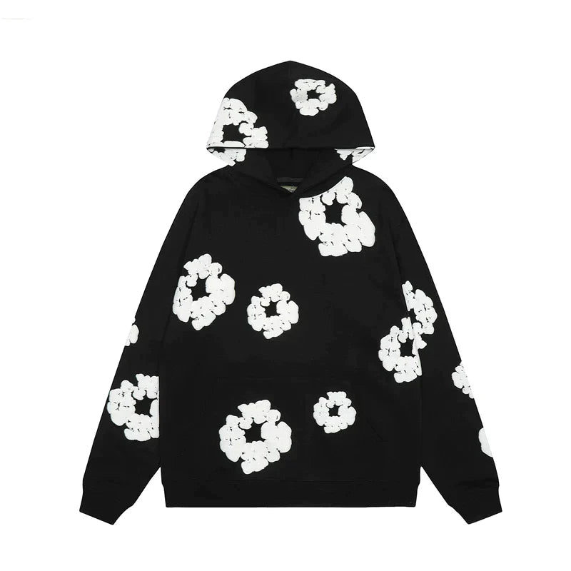 Men's Denim Hoodie with Floral Print 0